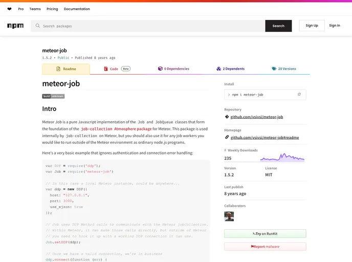 screenshot of Meteor Job