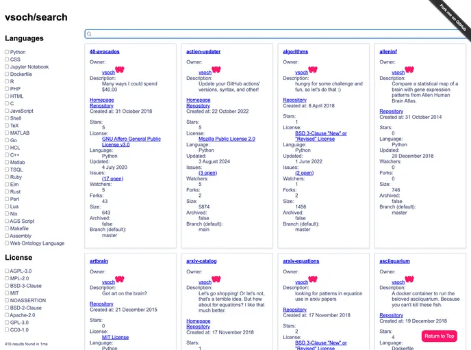 screenshot of Search
