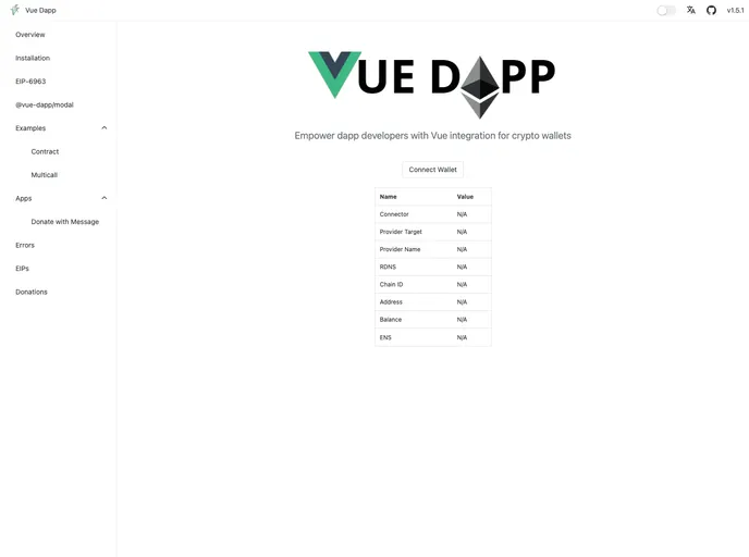 screenshot of Vue Dapp