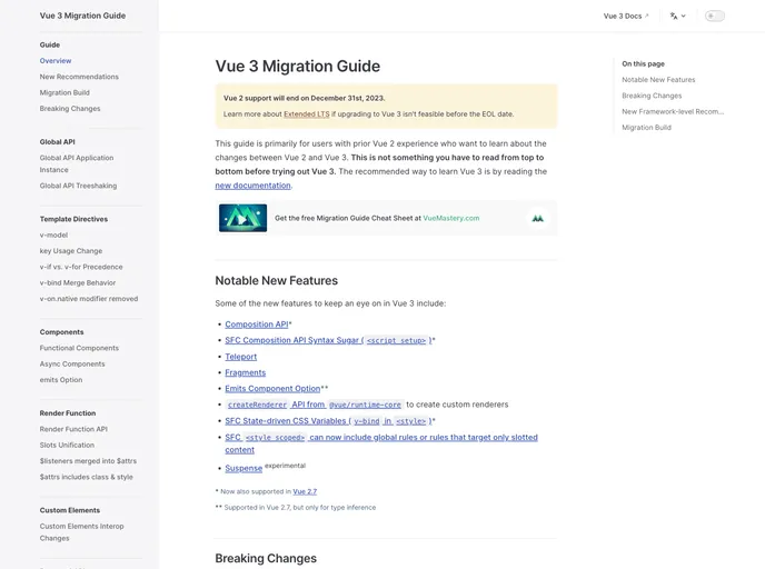 screenshot of V3 Migration Guide