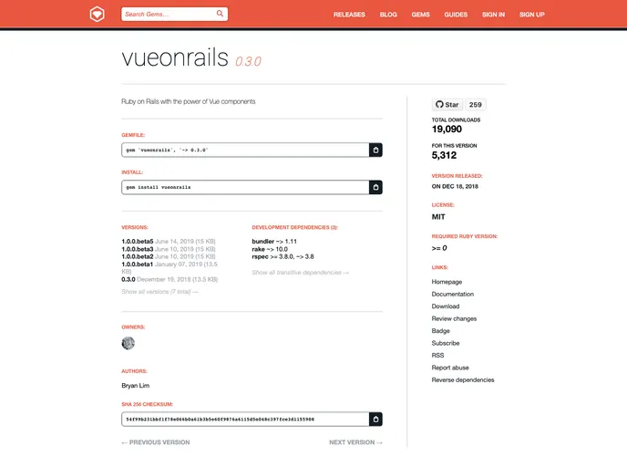 screenshot of Vueonrails