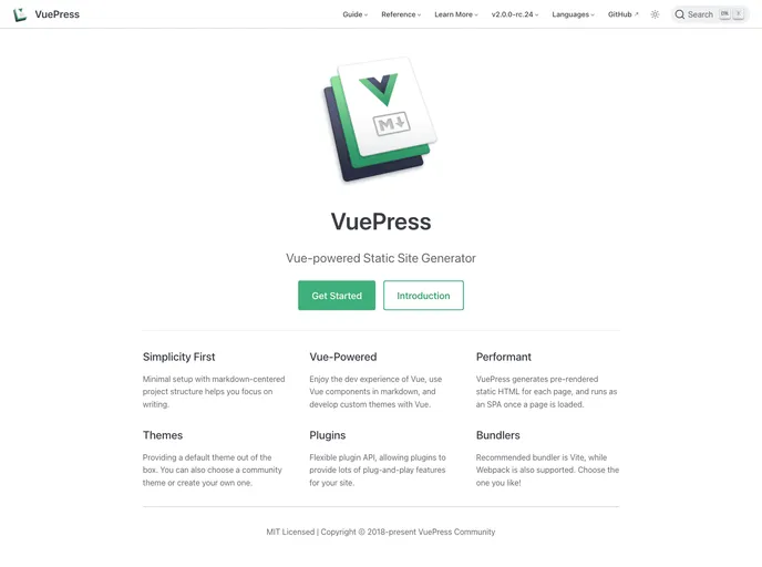 screenshot of Vuepress.github.io
