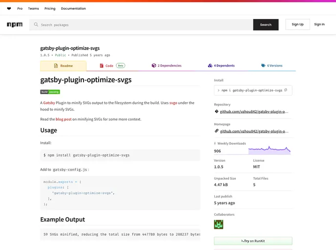 screenshot of Gatsby Plugin Optimize Svgs
