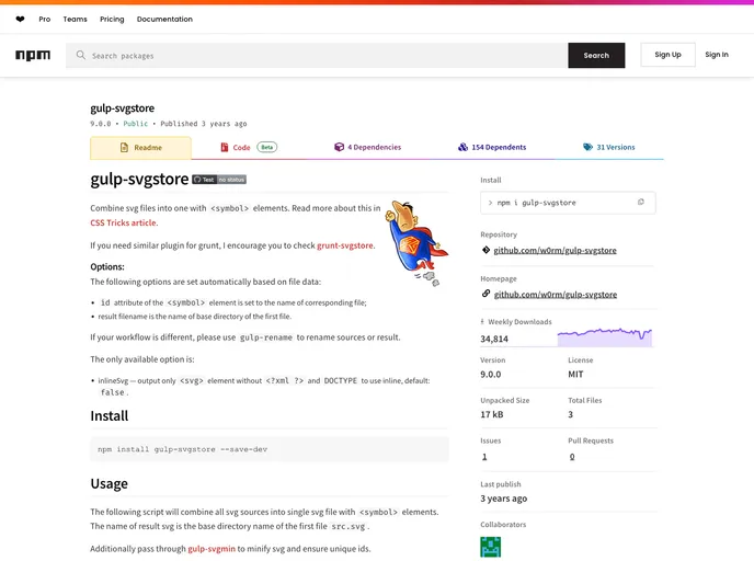 screenshot of Gulp Svgstore