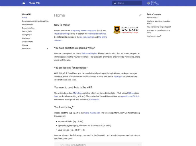 screenshot of Weka Wiki