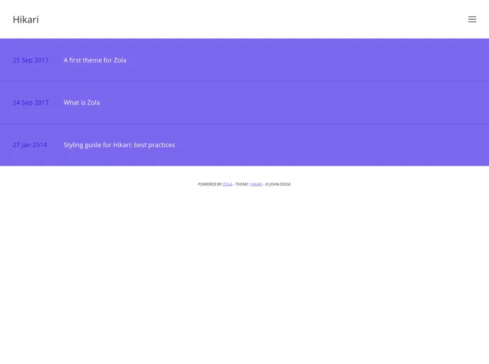 screenshot of Zola Theme Hikari