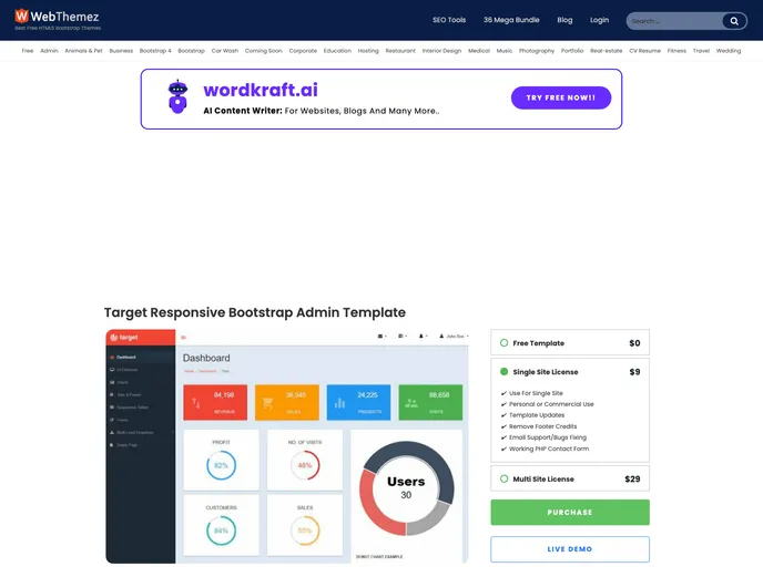 screenshot of Target Free Bootstrap Admin Template