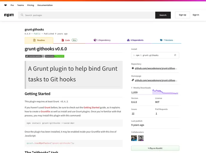 screenshot of Grunt Githooks