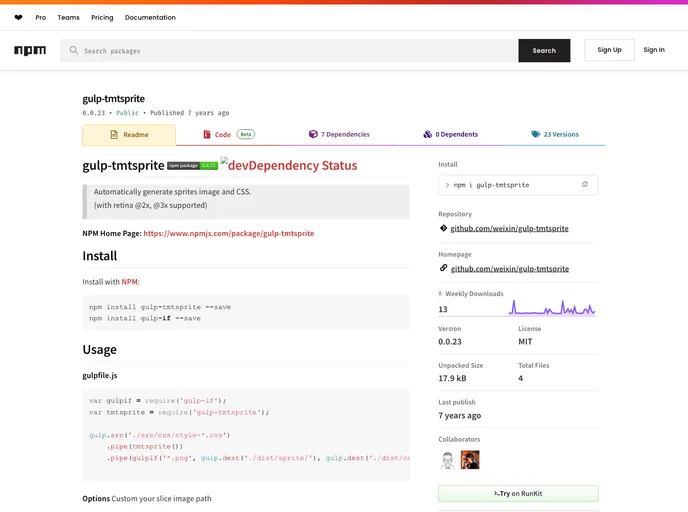 screenshot of Gulp Tmtsprite