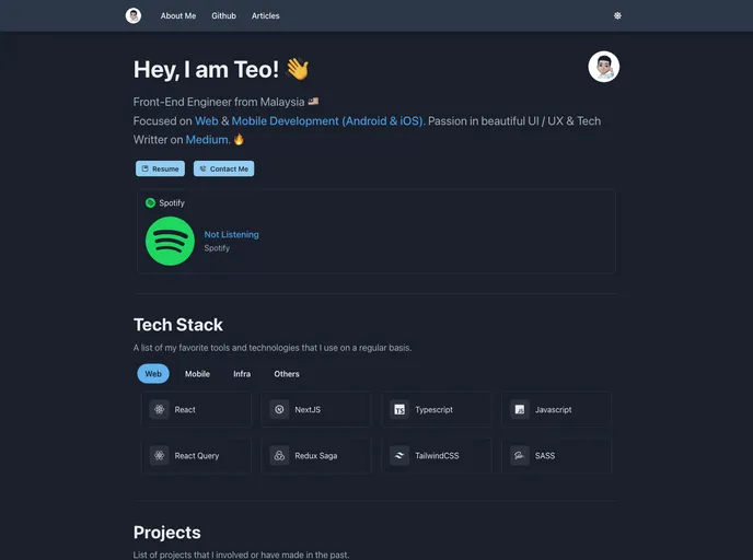 screenshot of Teo Nextjs Portfolio