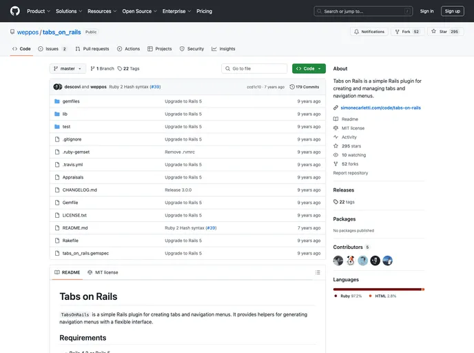 screenshot of Tabs_on_rails