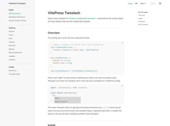 screenshot of Vitepress Plugin Shiki Twoslash