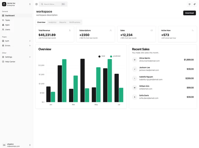 screenshot of Shadcn Vue Admin