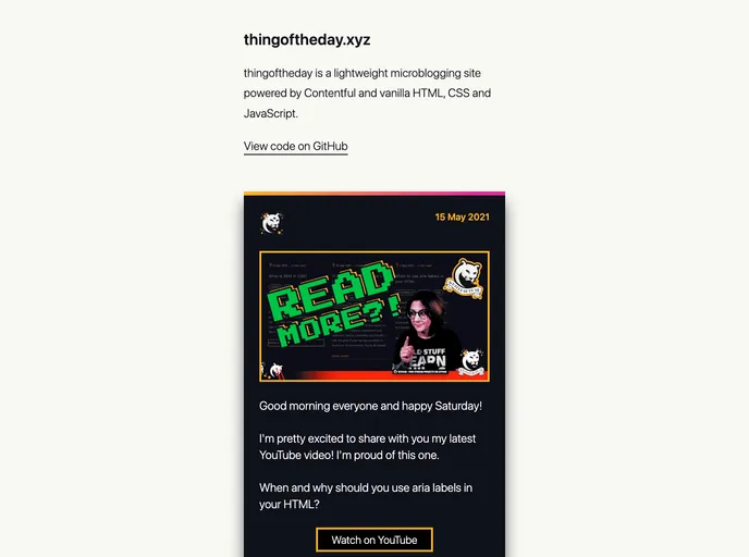 screenshot of Thingoftheday