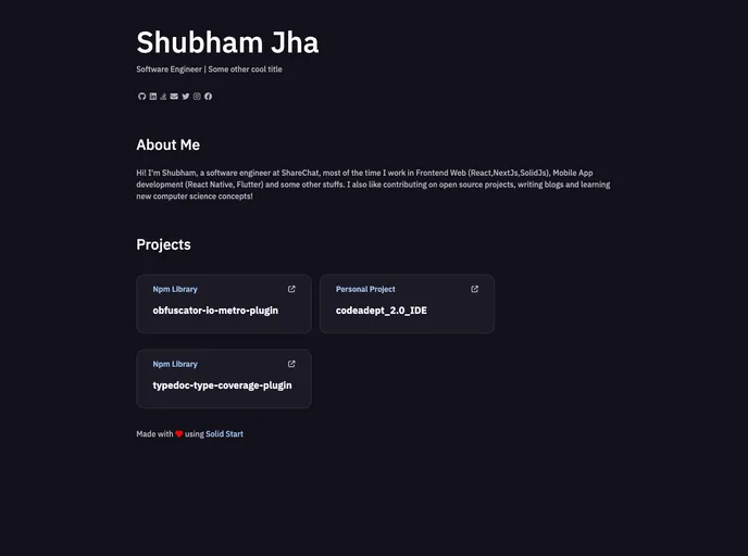 screenshot of Solidjs Simple Portfolio