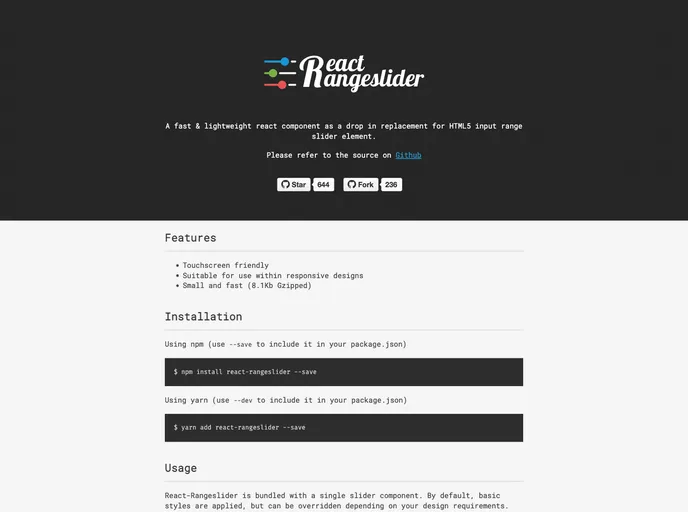 screenshot of React Rangeslider
