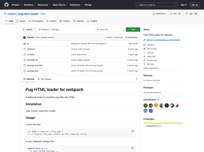 screenshot of Pug Html Loader