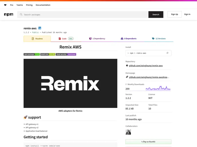 screenshot of Remix Aws