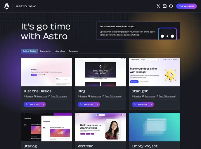 screenshot of Astro.new