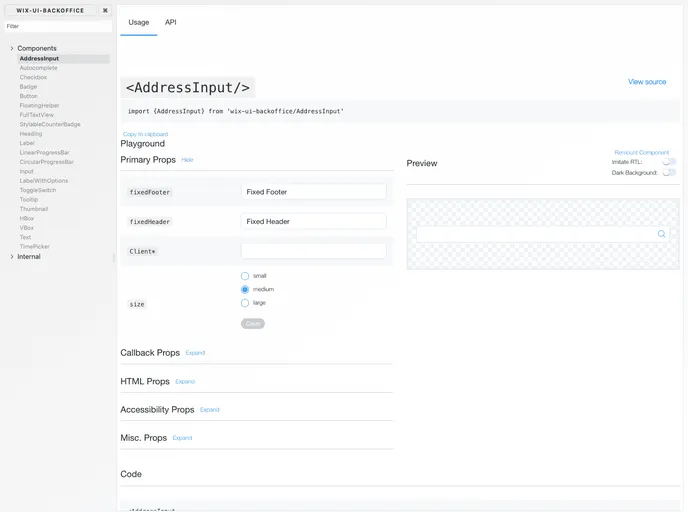 screenshot of Wix UI Backoffice