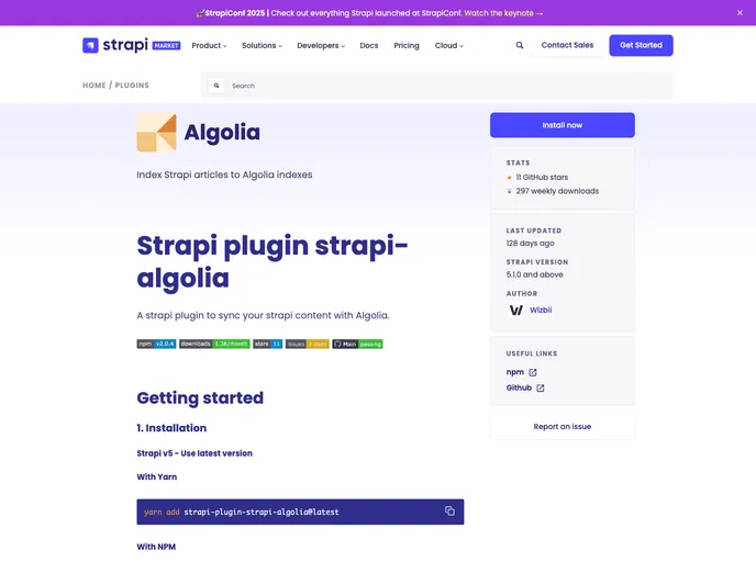 screenshot of Strapi Plugin Strapi Algolia