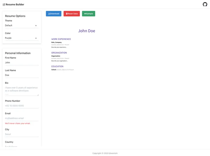 screenshot of Resume Builder