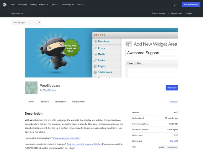 screenshot of Woosidebars