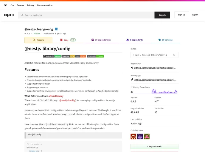 screenshot of Nestjs Library Config