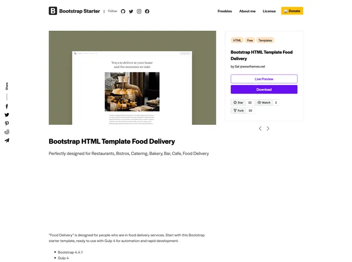 screenshot of Template Fooddelivery Bootstrap Html