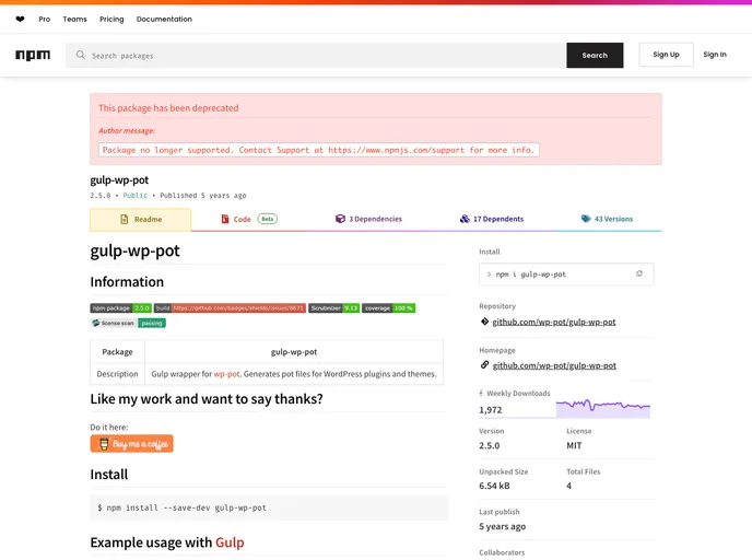 screenshot of Gulp Wp Pot