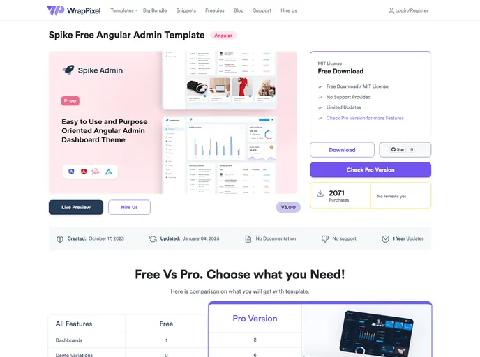 screenshot of Spike Angular Free