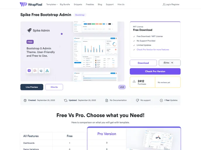 screenshot of Spike Bootstrap Free