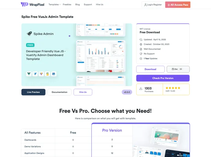 screenshot of Spike Vue Free