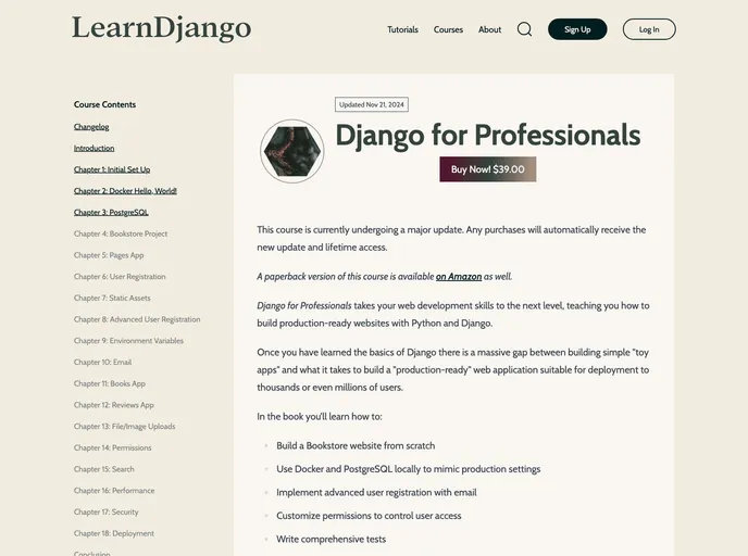 screenshot of Djangoforprofessionals