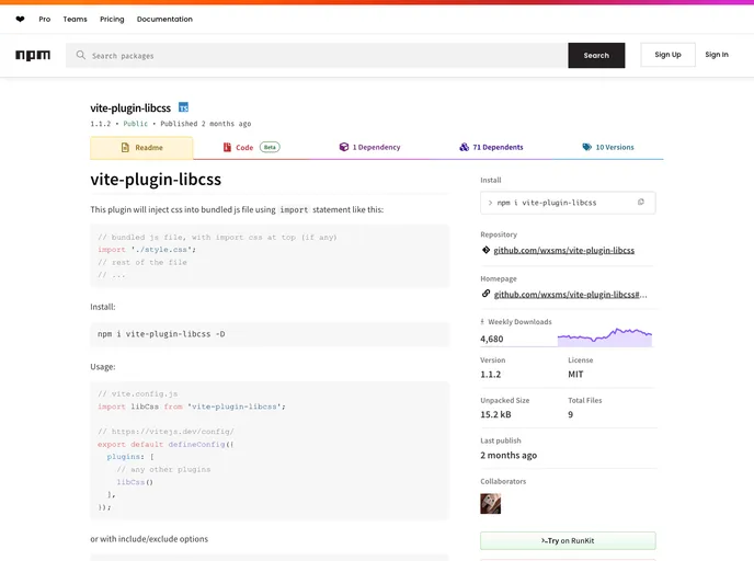 screenshot of Vite Plugin Libcss