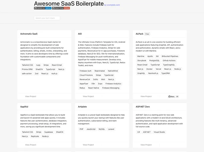 screenshot of Awesome Saas Boilerplates