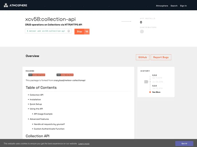 screenshot of Meteor Collectionapi