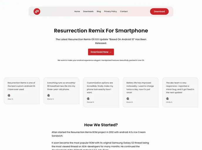 screenshot of Resurrectionremix Website