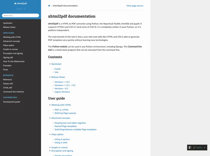 screenshot of Xhtml2pdf