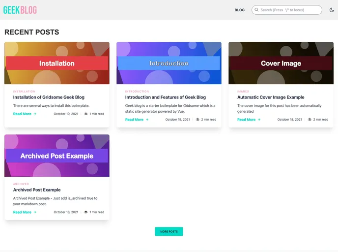screenshot of Gridsome Starter Geek Blog