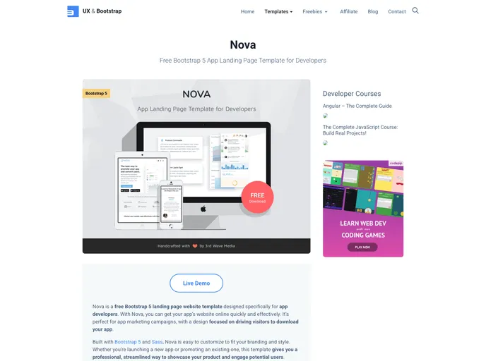 screenshot of Nova Free Theme
