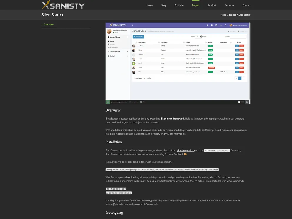 screenshot of SilexStarter