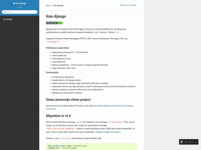 screenshot of Fcm Django