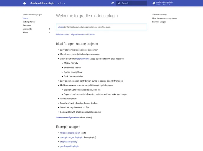 screenshot of Gradle Mkdocs Plugin