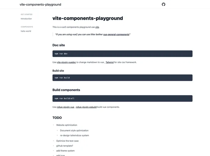 screenshot of Vite Components Playground