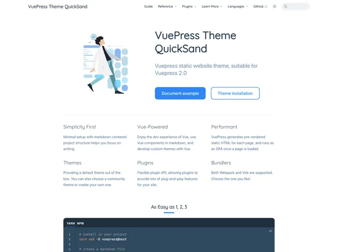 screenshot of Vuepress Theme Quicksand