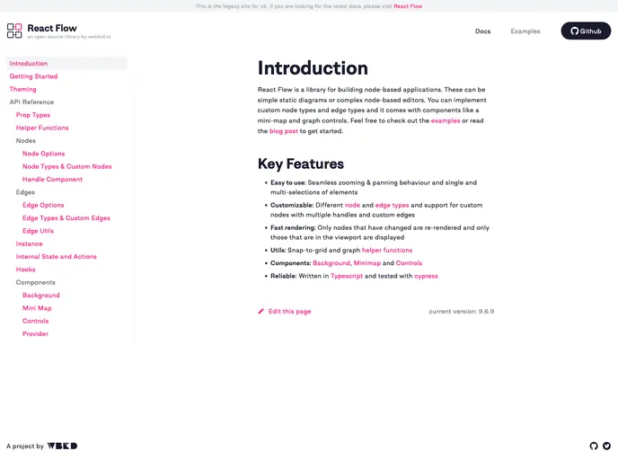 screenshot of React Flow Docs V9