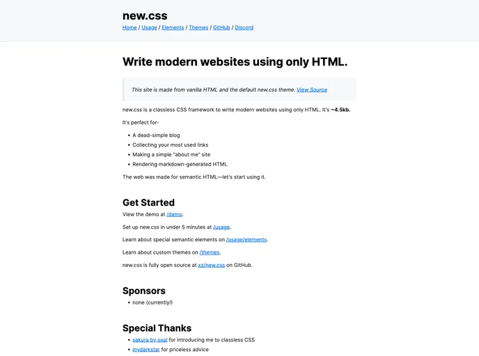 screenshot of New.css