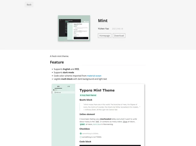 screenshot of Typora Mint Theme