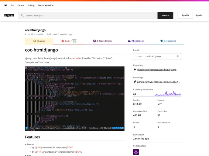 Coc Htmldjango by Yaegassy - A Django Template | Built At Lightspeed